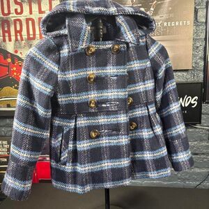 London Fog Girls Plaid Hooded Peacoat Jacket - Size 7/8